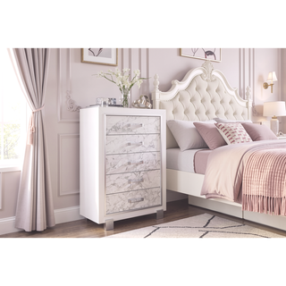 Sunvega Marble Style White Chest with Spacious Drawers and Knob Hardware
