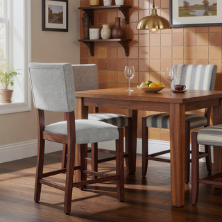 Sunvega 47.5 Inch Faux Marble Top Bar Dining Table with Walnut Legs for Kitchen