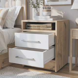 Sunvega Philadelphia Two Drawer Nightstand with Concealed Open Shelf