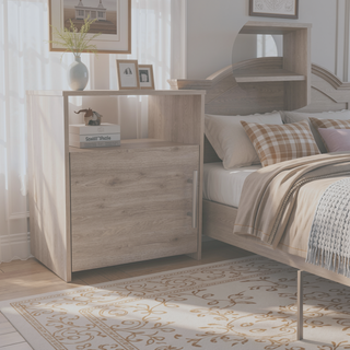 Sunvega Nightstand with Single Door Cabinet and Shelf for Bedroom Living Room