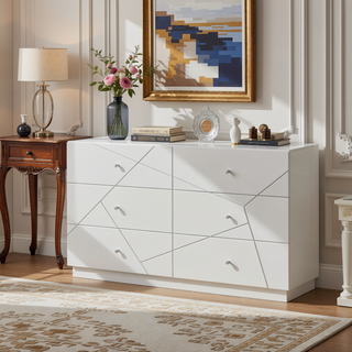 Sunvega Ultra Modern White Finish Nightstand with 2 Drawers and Embossed Lines Design