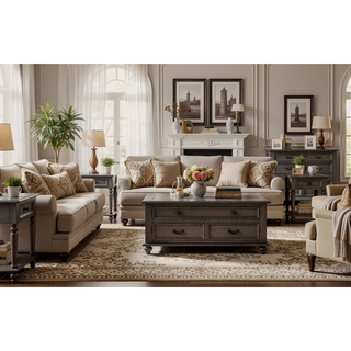 Sunvega Gray Fabric Upholstered Dining Bench with Wire-Brushed Finish