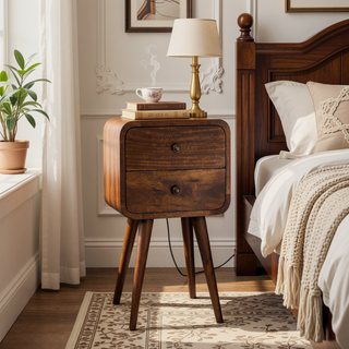 Sunvega Grey Washed Solid Mango Wood Nightstand with 2 Drawers and Nordic Legs