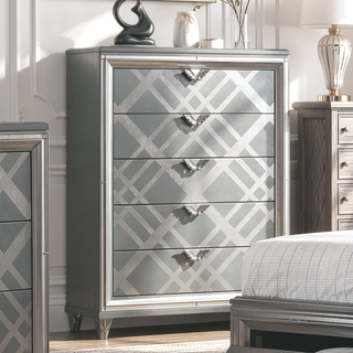 Sunvega Contemporary Silver Chest with Acrylic Legs and Embossed Art Deco Pattern