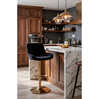 Sunvega Adjustable Velvet Swivel Bar Stool with Chrome Base and Golden Legs, Set of 2