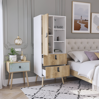 Sunvega Tall Dresser with Door, 2 Drawers, and Open Shelves for Storage