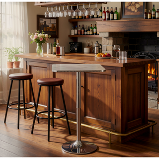 Sunvega Adjustable Height Square Bar Table with Swirl Metal Top and Chrome Base