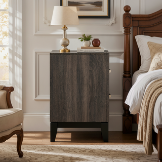 Sunvega Grey Oak 2-Drawer Nightstand with Durable Metal Handle for Bedroom