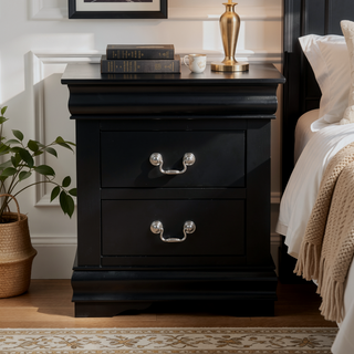 Sunvega Classic Traditional Black Finish 2-Drawers Nightstand with Metal Handle