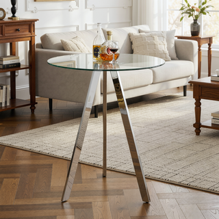 Sunvega Modern Round Glass Dining Table with Tempered Top and Metal Legs