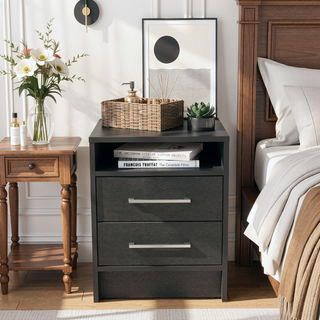 Sunvega White Modern Nightstand with Two Drawers and Shelf for Bedroom