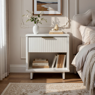 Sunvega Modern Contemporary Glam Nightstand with Gold Steel Handles for Bedroom