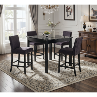Sunvega 5-Piece Counter Height Dining Set with Faux Marble Table and Upholstered Chairs