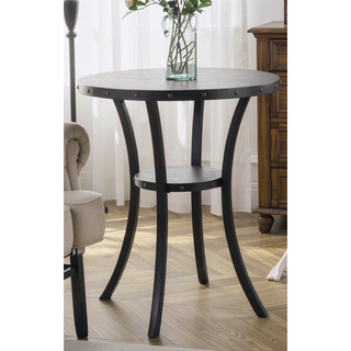 Sunvega 36 Inch Round Espresso Finish Bar Table with Brass Nail Head Trim