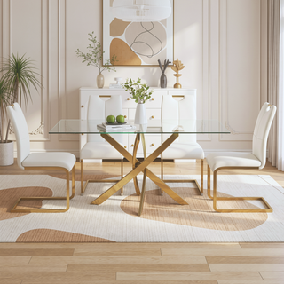 Sunvega Modern Faux Leather Upholstered Dining Chairs with Gold Metal Legs Set of 4