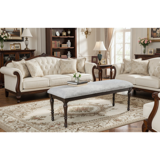Sunvega Dark Brown Upholstered Bench with Turned Legs for Dining or Bedroom