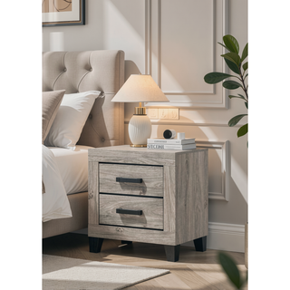 Sunvega Light Gray Finish Nightstand with Two Dovetail Drawers and Wood Construction