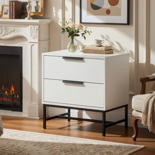 Sunvega Yountville White Two-Drawer Nightstand with Black Accents for Bedroom