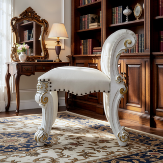 Sunvega Antique Pearl Finish PU Leather Vanity Stool with Button Tufted Back