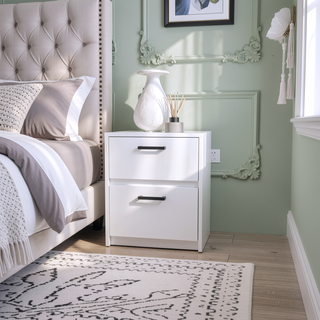 Sunvega Myrtle Nightstand with Two Large Drawers and Metal Handles