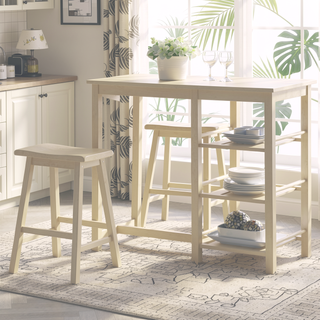 Sunvega 3-Piece Counter Height Set with Shelves and Saddle Seat Stools