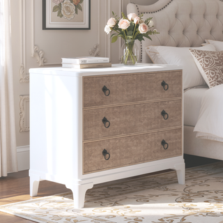 Sunvega White Hall Chest with 3 Storage Drawers and Cane Fronts