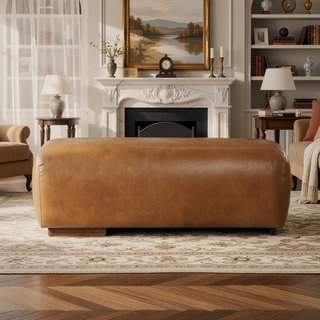 Sunvega Handcrafted Vegan Tan Leather Bench with Plush Comfort and Contemporary Design