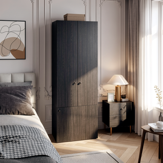 Sunvega Three-Door Freestanding Closet with Hanging Rod and Shelves for Bedroom
