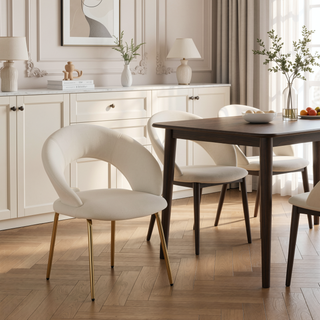 Sunvega Velvet Fabric Dining Chair with Curved Backrest and Golden Metal Legs for Kitchen
