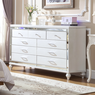 Sunvega Silver Mirror Framed 6-Drawer Dresser with Diamond Accent Handles