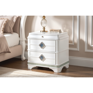 Sunvega Modern Style Nightstand with Soft-Closing Drawers and Crystal Accents