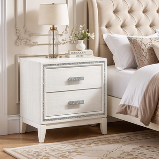 Sunvega Weathered Black Modern Glam 2-Drawer Nightstand with Safety Stop Mechanism
