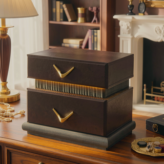 Sunvega Modern Brown Nightstand with Two Drawers and Integrated LED Lights