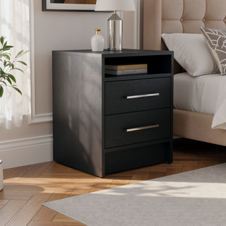 Sunvega 19.9 Inch High Nightstand with Two Drawers and Open Shelf