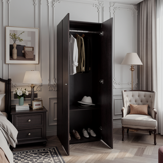 Sunvega 2-Door Black Armoire with Hanging Rod and Storage Shelf for Bedroom