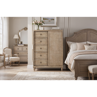 Sunvega Sand Finish 5 Drawer Door Chest with Cedar Lined Storage