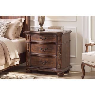 Sunvega Cherry Nightstand with Three Easy Glide Drawers and Velvet Lining
