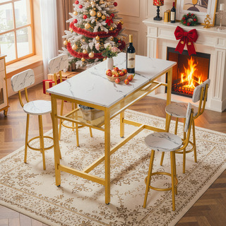 Sunvega 5 Piece Counter Height Table and Chairs Set for 4 with Backrests and Footrests