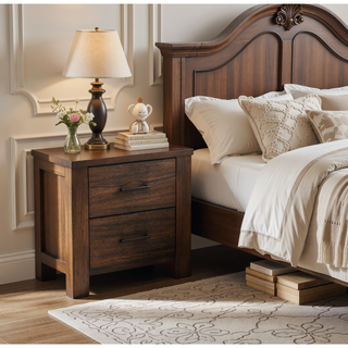 Sunvega Oak Finish Contemporary Wooden Bedside Table with 2 Drawers Storage