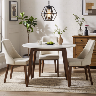 Sunvega Mid-Century Modern Round Dining Table in White Solid Wood for Kitchen