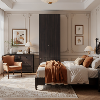 Sunvega Wenge Tall Wardrobe Cabinet with Hanging Rod and 4 Shelves for Bedroom