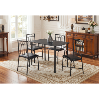 Sunvega 5 Piece Dining Table Set with Black Leather Look Chairs for 4