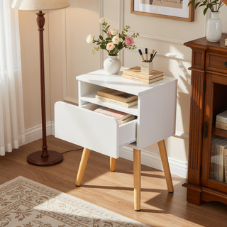 Sunvega Modern 2-Piece Bedside Table with Drawers and Shelves for Bedroom