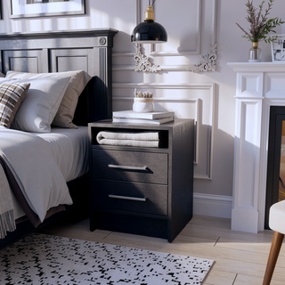 Sunvega White 2-Drawer Nightstand with Open Shelf for Small Bedroom Spaces