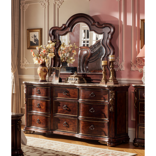 Sunvega Traditional Dark Walnut Wood Dresser with Nine Spacious Drawers