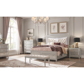Sunvega Cross Glam Champagne Dresser with Mirror Accents and Spacious Drawers