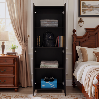 Sunvega 66.9 Inch Tall Oak Wardrobe Cabinet with 4 Shelves and Hanging Rod