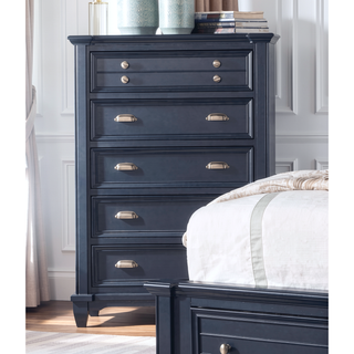 Sunvega Transitional Slate Blue Solid Wood Chest with Nickel Knobs and Cup Pulls