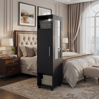 Sunvega Black Bedroom Wardrobe Boston with Spacious Shelves and Integrated Mirror