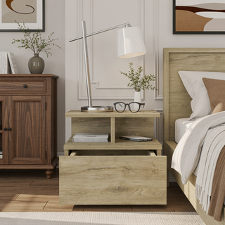 Sunvega Blue Floating Nightstand With Drawer And Shelves For Storage And Decor